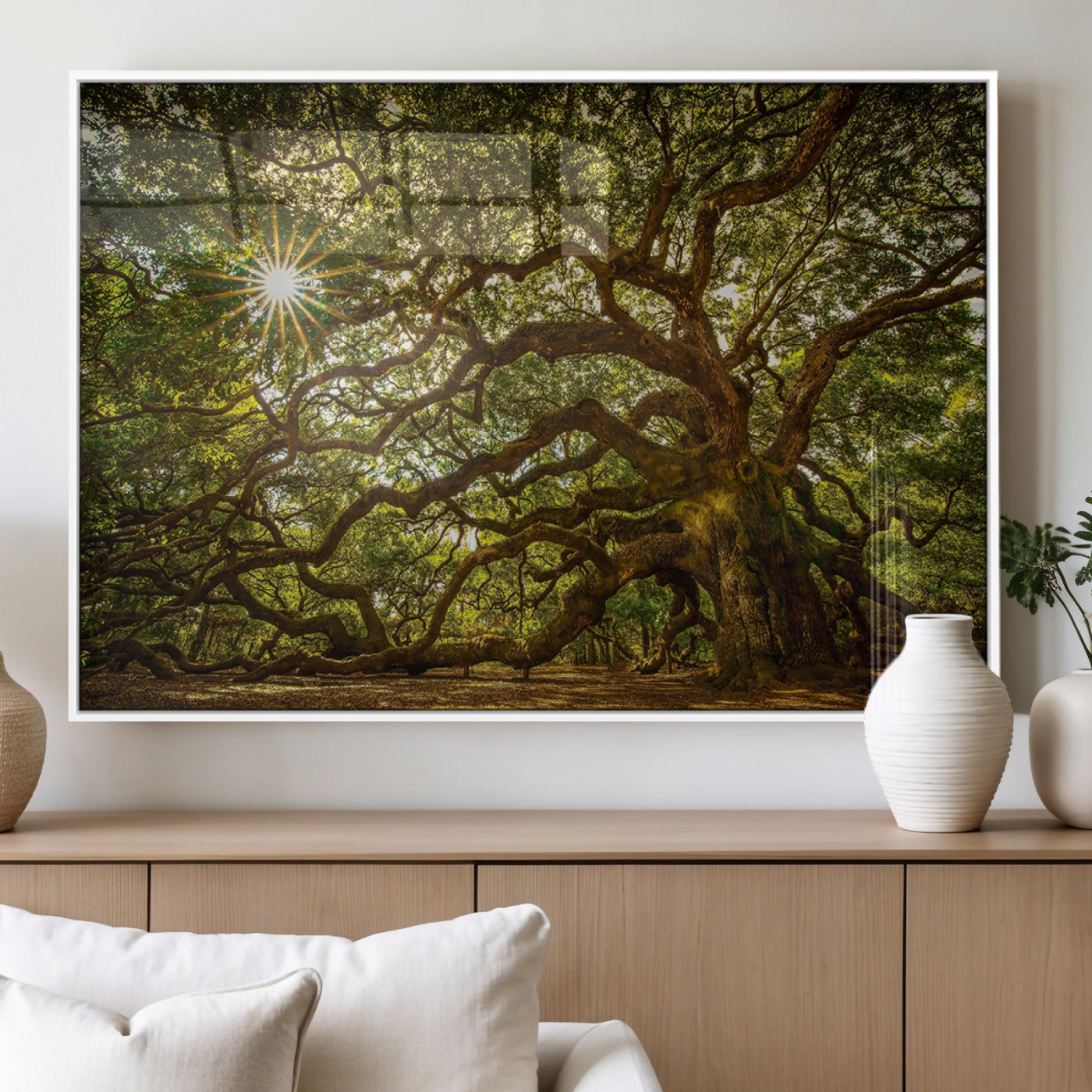 57983-MGV-FP-60X30-3P_White-Angel Oak Tree Wall Art Canvas Print, Framed Oak Tree Art Picture Print, Angel Oak Perfect Rustic Nature Decor Artwork