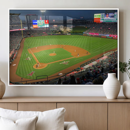 93707-MGV-FP-60X30-3P_White-Los Angeles Stadium Wall Art Canvas Print, Framed Angel Stadium Field Art Picture Print, Anaheim Stadium Perfect Sports Room Decor