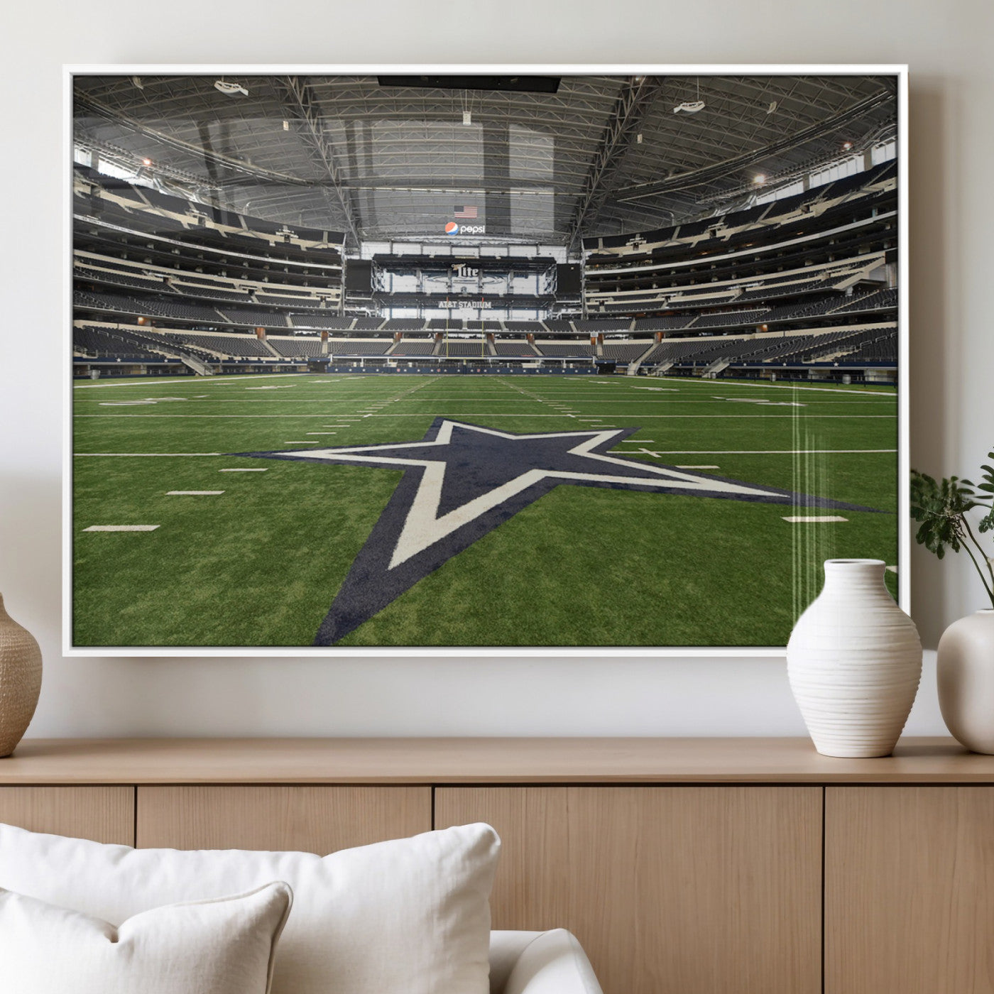 14834-MGV-FP-60X30-3P_White-Dallas Att Stadium Wall Art Canvas Print, Framed Texas NFL Stadium Art Picture Print, American Football Stadium Perfect Sports