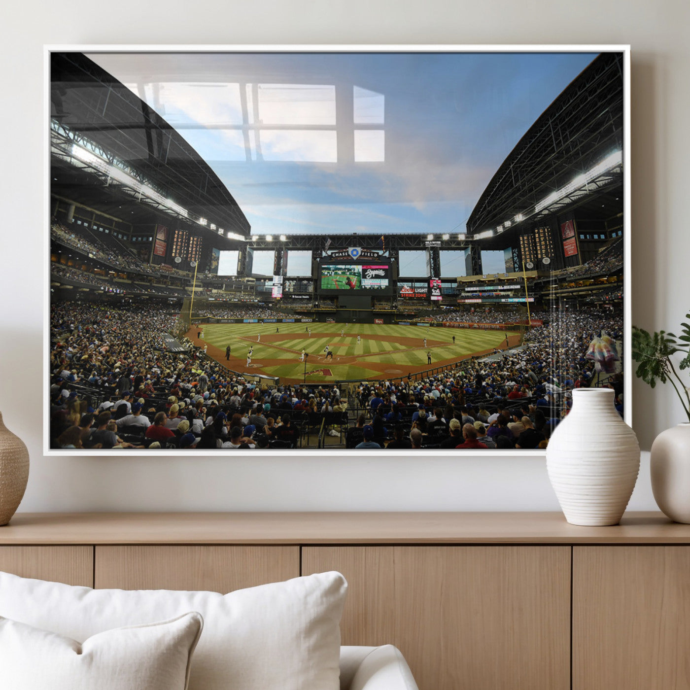 92672-MGV-FP-60X30-3P_White-Chase Field Stadium Wall Art Canvas Print, Framed Arizona Stadium Art Picture Print, Chase Stadium Perfect Sports Room Decor