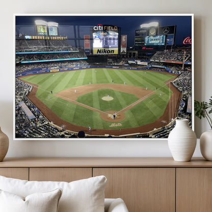 87666-MGV-FP-60X30-3P_White-City Field Stadium Wall Art Canvas Print, Framed New York Stadium Art Picture Print, Citi Field Stadium Perfect Sport Room Decor