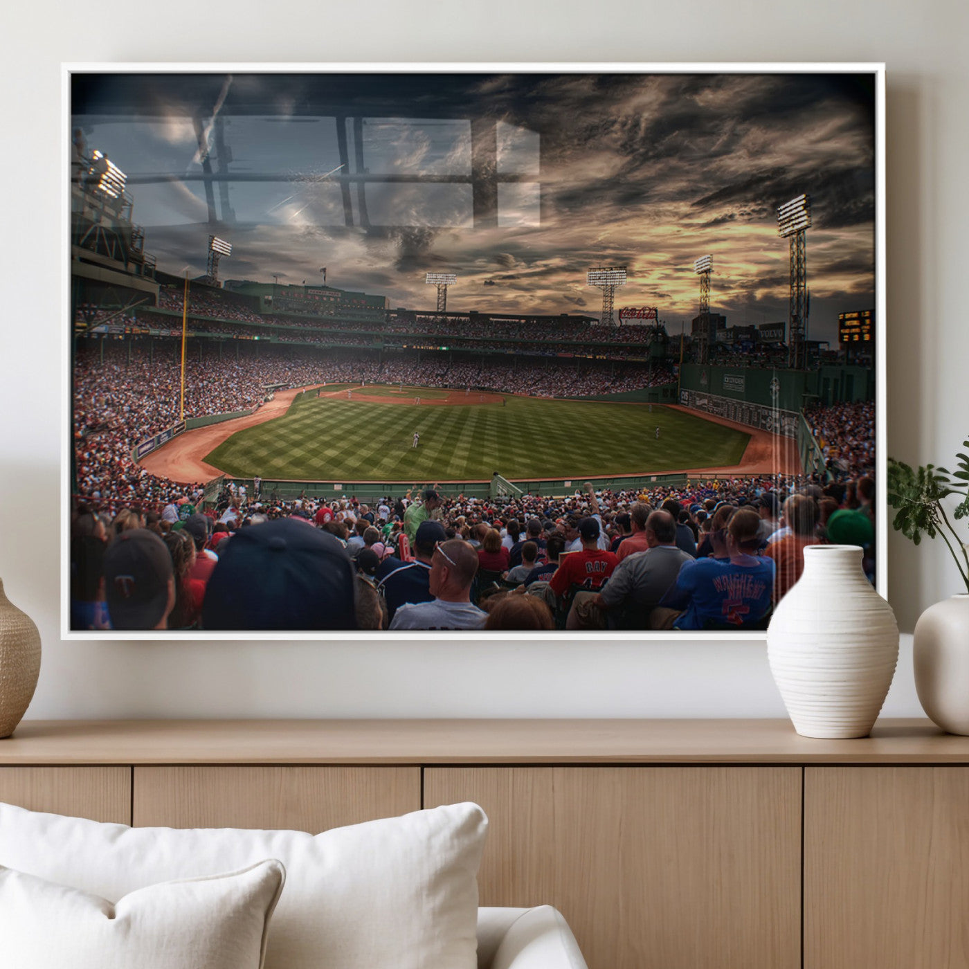 53432-MGV-FP-36X24-3P_White-Fenway Park Stadium Wall Art Canvas Print, Framed Boston Baseball Stadium Art Picture Print, Massachusetts Fenway Park Perfect