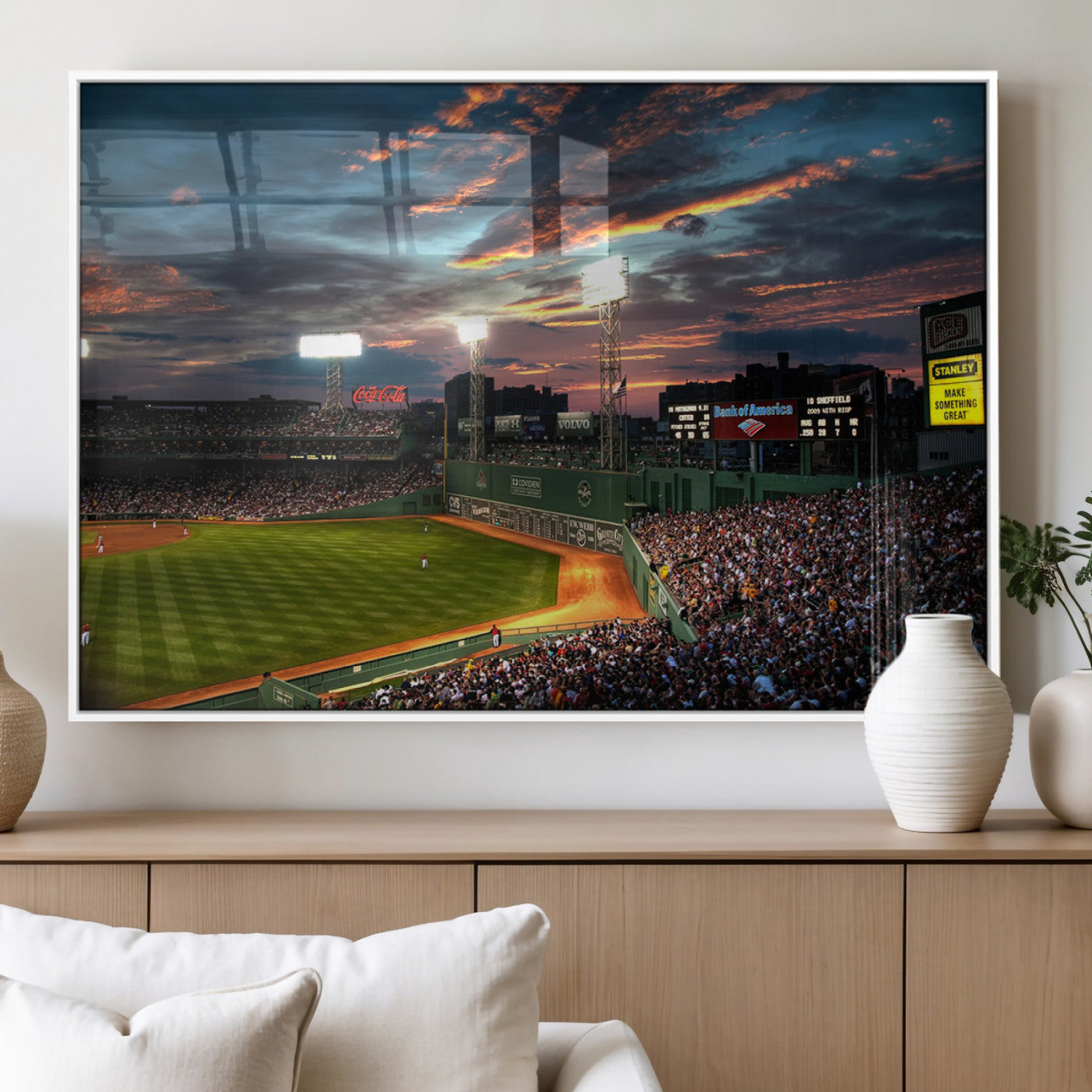 66781-MGV-FP-36X24-3P_White-Baseball Stadium Wall Art – Canvas Print Evening Game Field Packed Crowd Sunset Sky Sports Photography, Dynamic Decor for Game