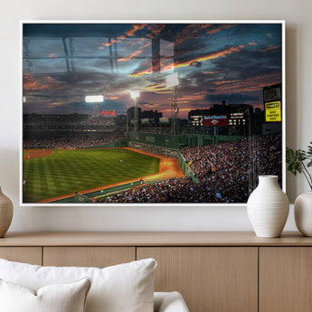 66781-MGV-FP-36X24-3P_White-Baseball Stadium Wall Art – Canvas Print Evening Game Field Packed Crowd Sunset Sky Sports Photography, Dynamic Decor for Game