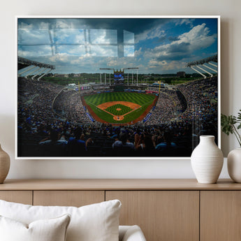 37127-MGV-FP-36X24-3P_White-Kauffman Stadium Wall Art Canvas Print, Framed Kansas City Royals Field Art Picture Print, Baseball Stadium Perfect Sport Room