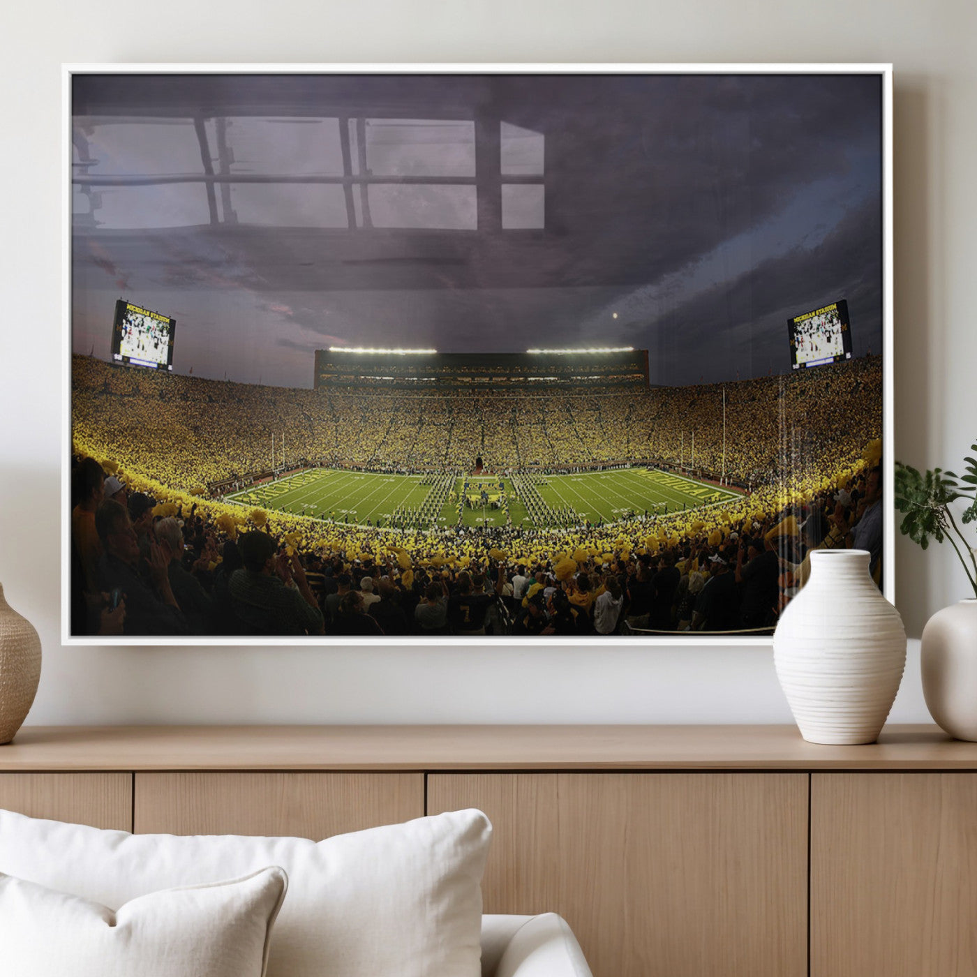 72404-MGV-FP-60X30-3P_White-Michigan Wolverine Stadium Wall Art Canvas Print, Framed Michigan Stadium Art Picture Print, Football Stadium Perfect Sport Room
