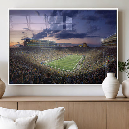 50825-MGV-FP-36X24-3P_White-Notre Dame Stadium Wall Art Canvas Print, Framed Indiana Stadium Art Picture Print, Football Stadium Perfect Sports Room Decor