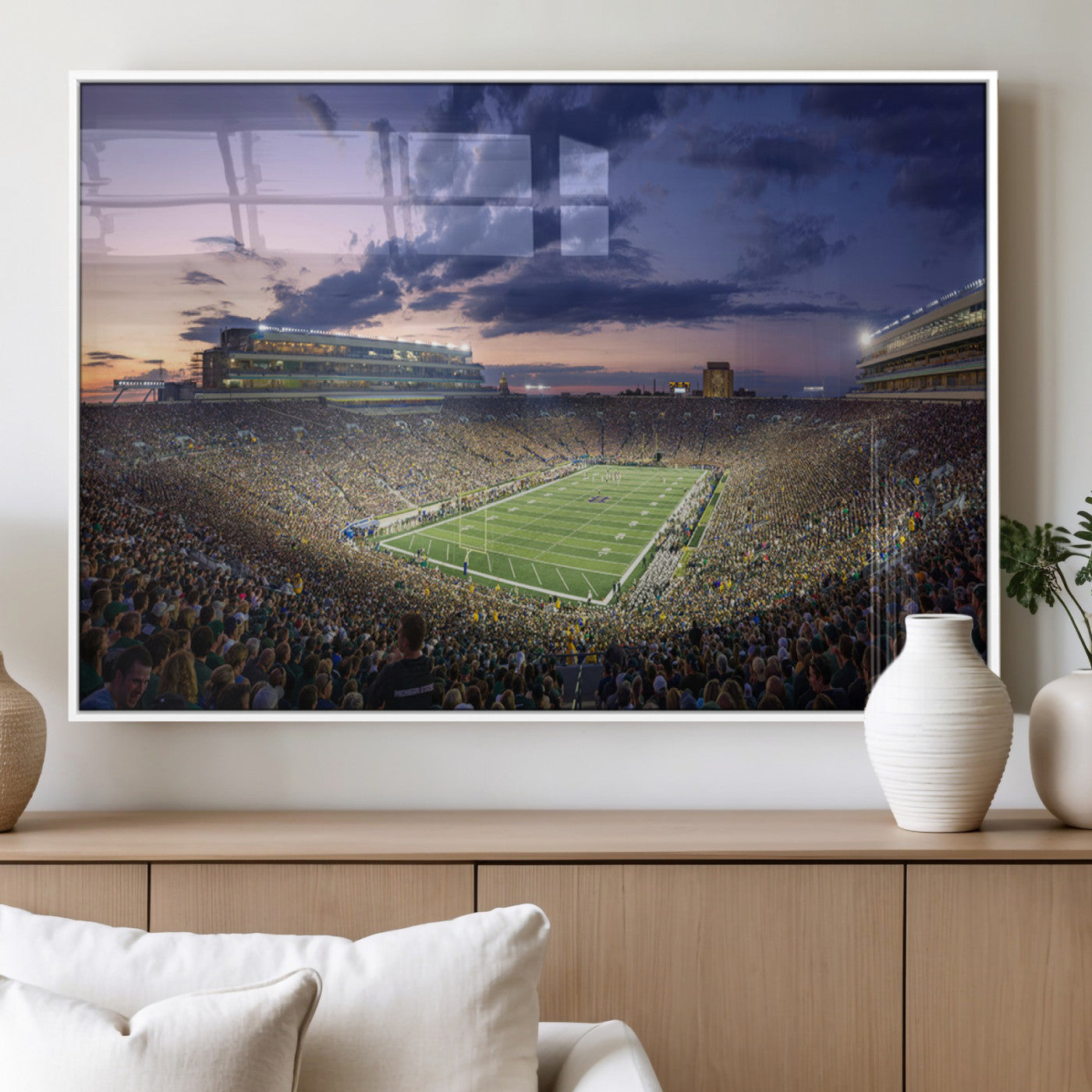 50825-MGV-FP-60X30-3P_White-Notre Dame Stadium Wall Art Canvas Print, Framed Indiana Stadium Art Picture Print, Football Stadium Perfect Sports Room Decor
