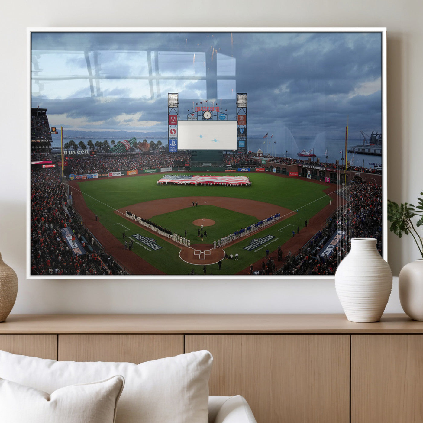 44631-MGV-FP-36X24-3P_White-Oracle Park Stadium Wall Art Canvas Print, Framed San Francisco Giants Art Picture Print, Giants Stadium Field Perfect Sports Room
