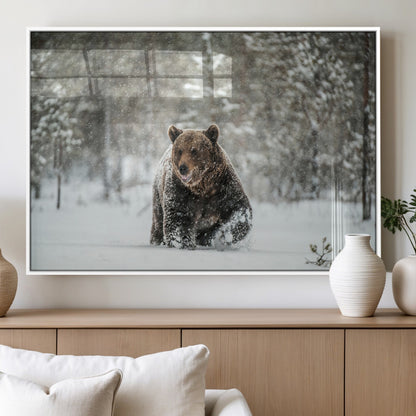 43350-MGV-FP-36X24-3P_White-Wild Bear in Snow Wall Art – Majestic Wildlife Photography Print, Winter Forest Nature Decor for Cabin, Lodge, Rustic Home,
