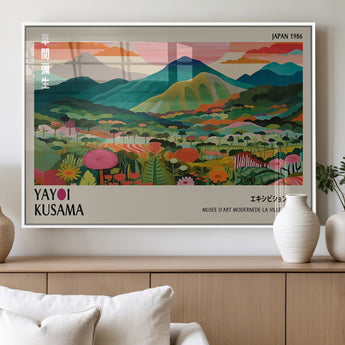 54215-MGV-FP-36X24-3P_White-Yayoi Kusama Wall Art – Panoramic Japanese Landscape Canvas Print, Modern Abstract Nature Decor for Office, Bedroom or Living Room