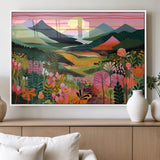 99638-MGV-FP-36X24-3P_White-Sunset Meadow Wall Art – Panoramic Mountain Landscape with Wildflowers Canvas Print, Vibrant Nature Decor for Living Room, Bedroom