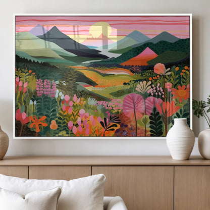 99638-MGV-FP-36X24-3P_White-Sunset Meadow Wall Art – Panoramic Mountain Landscape with Wildflowers Canvas Print, Vibrant Nature Decor for Living Room, Bedroom