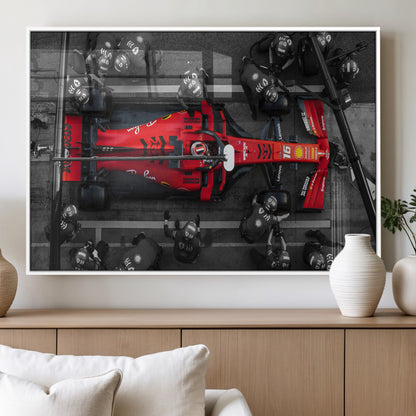 99356-MGV-FP-36X24-3P_White-Ferrari Pit Stop Wall Art – Formula 1 Racing Car Canvas Print, Red Speed Machine Motorsport Decor for Office, Garage, Man Cave or