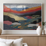 32131-MGV-FP-36X24-3P_White-Japanese Mount Fuji Wall Art – Abstract Landscape Canvas Print with Swirling Sky & River, Modern Minimalist Asian Inspired Poster