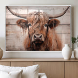 93730-MGV-FP-36X24-3P_White-Scottish Cow Wall Art Canvas Print, Framed Longhorn Cow Art Picture Print, Highland Cattle Perfect Rustic Farmhouse Decor Artwork