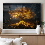 60194-MGV-FP-36X24-3P_White-Glowing Tree Wall Art – Golden Roots Fantasy Canvas Print, Mystical Illuminated Tree Painting Poster for Living Room, Bedroom,