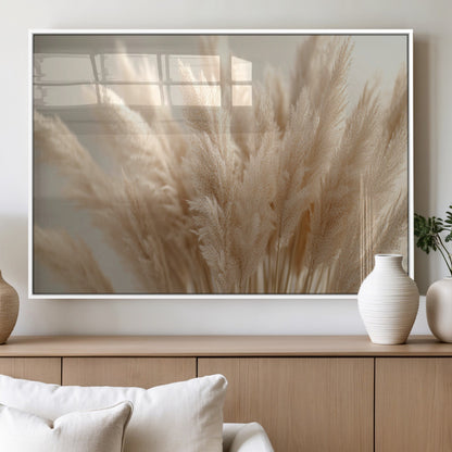 50300-MGV-FP-60X30-3P_White-Pampas Grass Wall Art Canvas Print, Framed Minimalist Pampas Grass Art Picture Print, Beige Pampas Grass Perfect Minimalist Boho