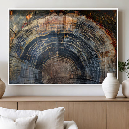 16193-MGV-FP-60X30-3P_White-Tree Ring Wall Art – Abstract Wood Grain Canvas Print, Rustic Nature Texture Artwork Poster for Living Room, Bedroom, Office,