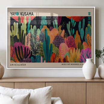 45711-MGV-FP-60X30-3P_White-Yayoi Kusama Wall Art Canvas Print, Framed Abstract Yayoi Kusama Art Picture Print, Japanese Wabi Sabi Perfect Modern Abstract