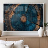 65231-MGV-FP-36X24-3P_White-Blue and Gold Tree Ring Wall Art – Rustic Abstract Wood Slice Canvas Print, Modern Nature Inspired Artwork for Living Room,