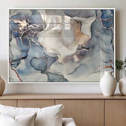 51497-MGV-FP-36X24-3P_White-Abstract Blue and Gold Wall Art – Modern Fluid Ink Style Canvas Print, Elegant Contemporary Decor for Living Room, Office
