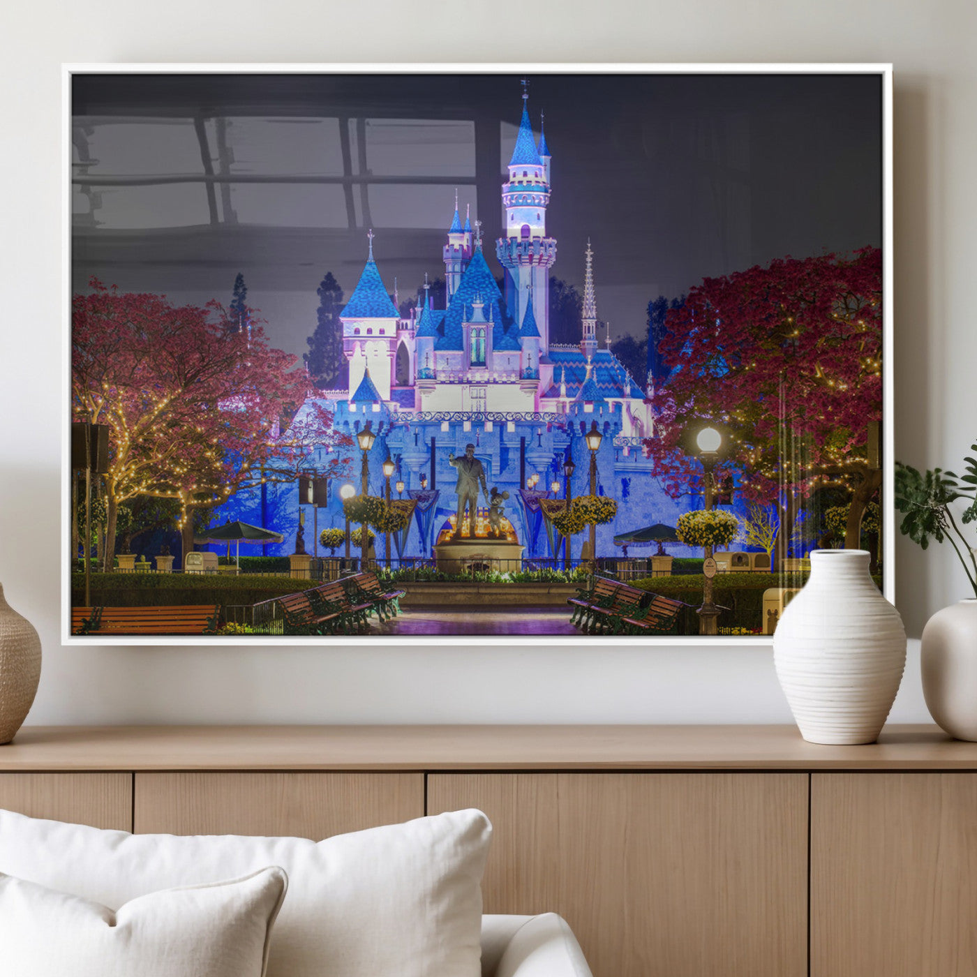 66710-MGV-FP-36X24-3P_White-Enchanted Castle Wall Art – Magical Night Scene Canvas Print with Glowing Lights, Fantasy Architecture Artwork for Living Room,