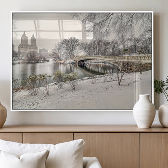 60292-MGV-FP-36X24-3P_White-Central Park Winter Wall Art – Snowy Bow Bridge Canvas Print, Scenic New York City Landscape Photography for Living Room, Bedroom