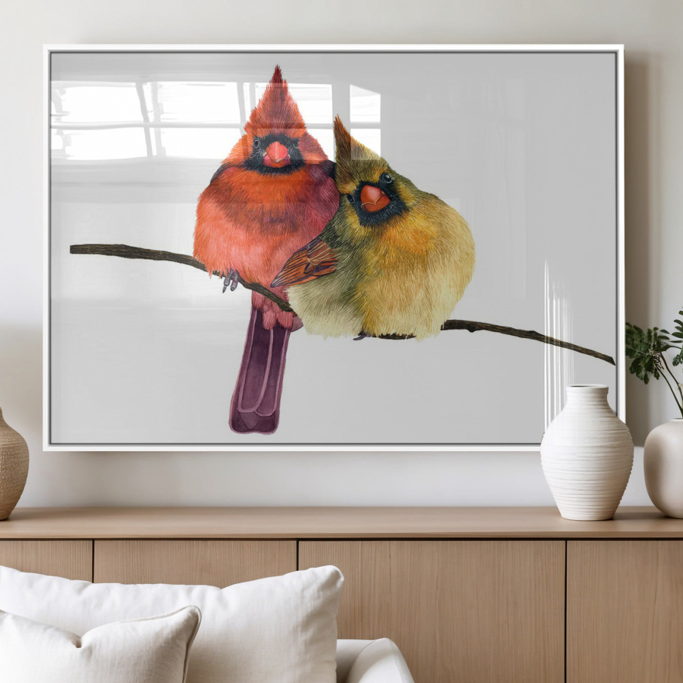 67752-MGV-FP-36X24-3P_White-Cardinal Couple Wall Art – Male and Female Cardinal Canvas Print, Romantic Bird Artwork for Nature Lovers, Living Room, Bedroom,