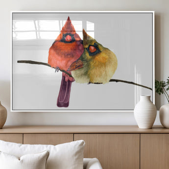 67752-MGV-FP-36X24-3P_White-Cardinal Couple Wall Art – Male and Female Cardinal Canvas Print, Romantic Bird Artwork for Nature Lovers, Living Room, Bedroom,