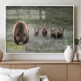 40555-MGV-FP-36X24-3P_White-Bear Family Wall Art – Wildlife Canvas Print of Mother Bear with Four Cubs in Nature, Rustic Animal Artwork for Living Room,