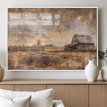 FARM2-MGV-FP-60X30-3P_White-Rustic Farmhouse Wall Art Canvas Print, Framed Old Barn Art Picture Print, Southwestern Farmhouse Perfect Rustic Decor Artwork