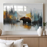 50308-MGV-FP-60X30-3P_White-Abstract Rustic Bear Wall Art – Forest and Mountain Scene Canvas Print, Nature Artwork for Modern Farmhouse or Log Cabin Decor