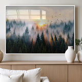 56391411-MGV-FP-36X24-3P_White-Misty Forest Wall Art Canvas Print, Framed Sunrise Pines Art Picture Print, Moody Pines Perfect Serene Woodland Decor Artwork
