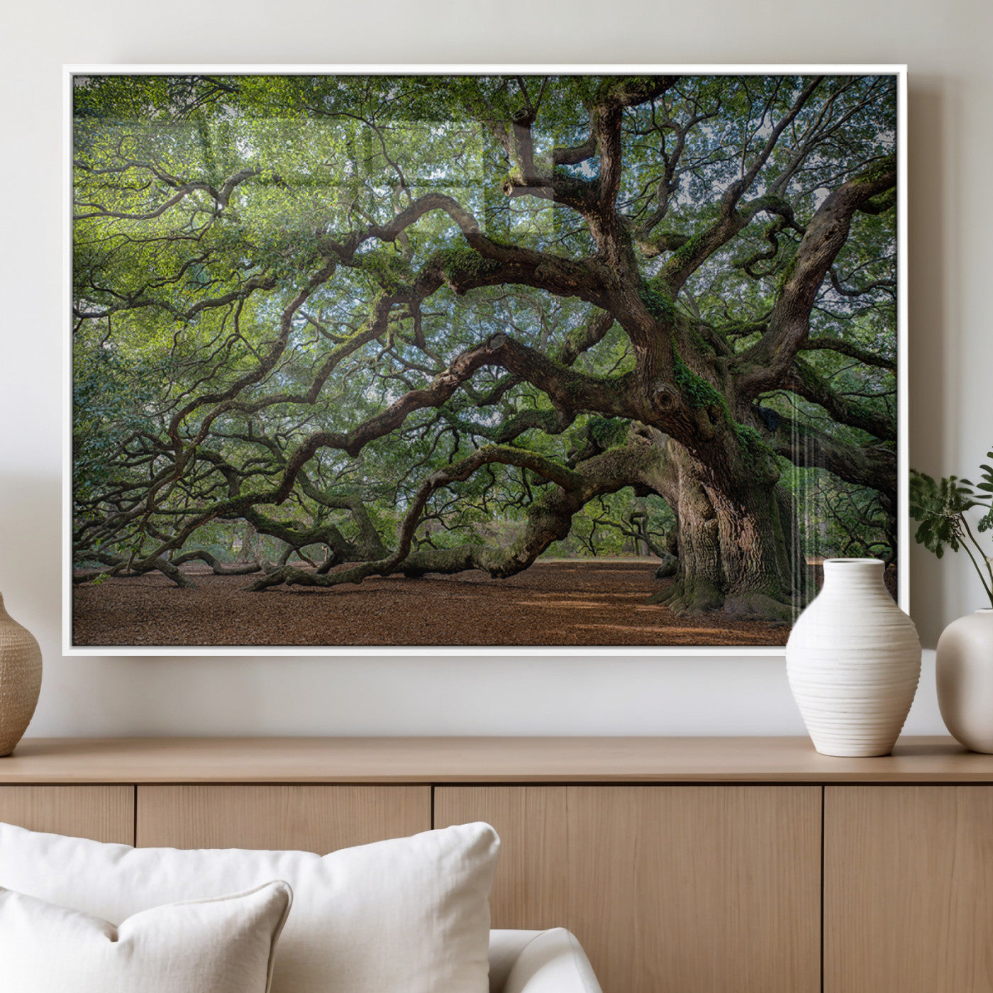 MGV-FP-36X24-3P - Historic Tree Wall Art Canvas Print, Framed Mossy Tree Art Picture Print, Twisted Branches Perfect Nature Southern Decor Artwork