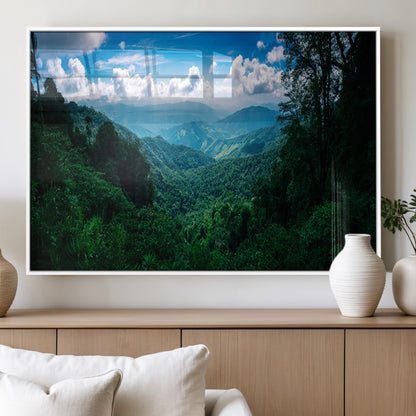 74439378-MGV-FP-36X24-3P_White-Tropical Jungle Wall Art Canvas Print, Framed Lush Valley Art Picture Print, Forest Mountains Perfect Tropical Wilderness Decor