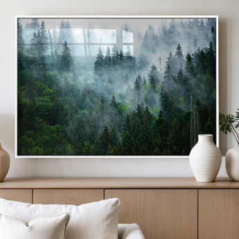 17393683-MGV-FP-36X24-3P_White-Misty Forest Art Wall Art Canvas Print, Framed Foggy Mountain Art Art Picture Print, Scenic Wall Print Perfect Decor Artwork