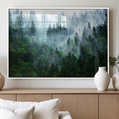 17393683-MGV-FP-36X24-3P_White-Misty Forest Art Wall Art Canvas Print, Framed Foggy Mountain Art Art Picture Print, Scenic Wall Print Perfect Decor Artwork