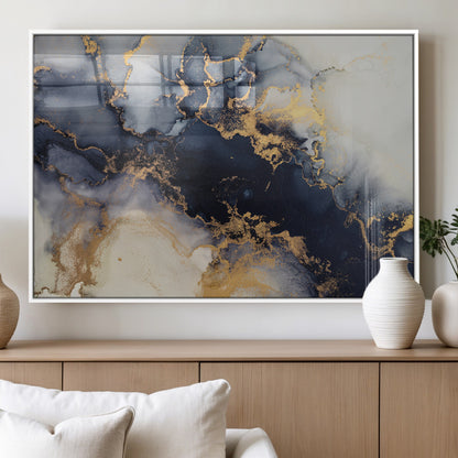 41136487-MGV-FP-36X24-3P_White-Black Marble Wall Art Canvas Print, Framed Gold Veins Art Picture Print, Abstract Texture Perfect Moody Luxe Decor Artwork