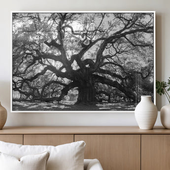 81655611-MGV-FP-36X24-3P_White-Ancient Oak Wall Art Canvas Print, Framed Twisted Branches Art Picture Print, Gnarled Tree Perfect Moody Nature Decor Artwork