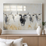 40397799-MGV-FP-36X24-3P_White-Texas Longhorn Wall Art Canvas Print, Framed Rustic Herd Art Picture Print, Western Bull Perfect Neutral Western Decor Artwork