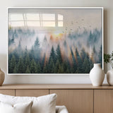 92718976-MGV-FP-36X24-3P_White-Misty Forest Wall Art Canvas Print, Framed Sunrise Pines Art Picture Print, Foggy Woodland Perfect Moody Woodland Decor Artwork