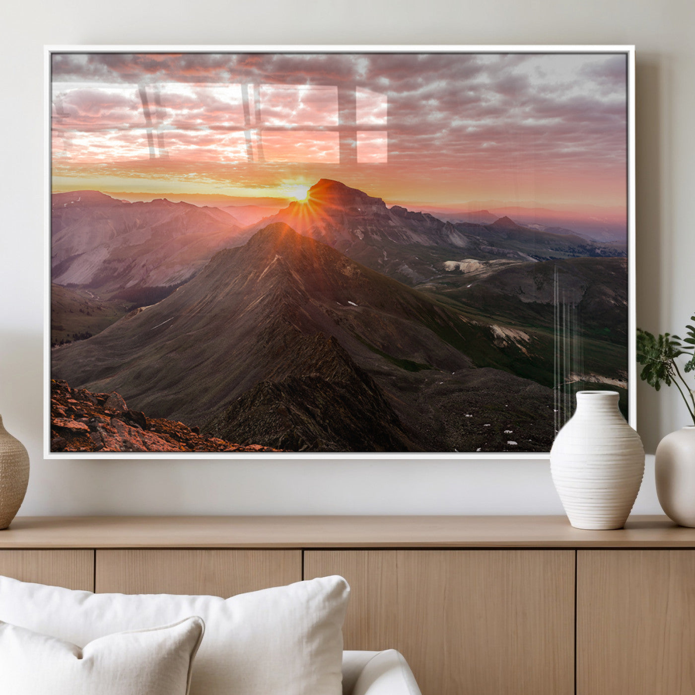 50957419-MGV-FP-36X24-3P_White-Mountain Sunrise Wall Art Canvas Print, Framed Alpine Ridge Art Picture Print, Mountain Range Perfect Vibrant Rustic Decor Artwork