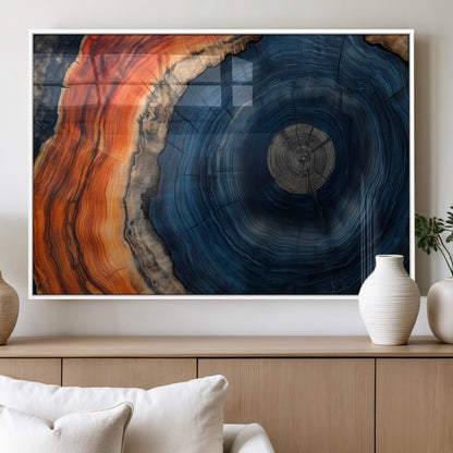 99491700-MGV-FP-36X24-3P_White-Tree Ring Canvas Wall Art – Blue Orange Abstract Wood Grain Print, Rustic Modern Nature Artwork for Living Room, Office, Bedroom