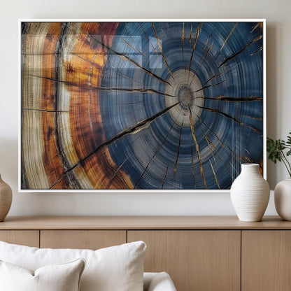 82059233-MGV-FP-60X30-3P_White-Rustic Tree Ring Wall Art – Natural Wood Texture Canvas Print, Framed Abstract Tree Stump for Farmhouse, Log Cabin, Wooden House