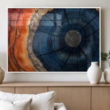 26110607-MGV-FP-36X24-3P_White-Blue and Orange Tree Ring Wall Art – Abstract Wood Cross Section Canvas Print, Modern Rustic Nature Decor for Living Room, Office,
