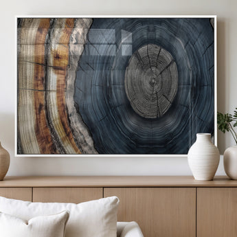 91368647-MGV-FP-60X30-3P_White-Tree Ring Wall Art – Natural Rustic Wood Texture Canvas Print, Farmhouse Log Cabin Decor, Framed Abstract Tree Stump for Living