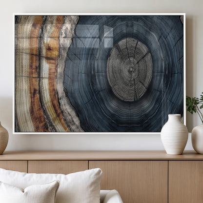 91368647-MGV-FP-60X30-3P_White-Tree Ring Wall Art – Natural Rustic Wood Texture Canvas Print, Farmhouse Log Cabin Decor, Framed Abstract Tree Stump for Living