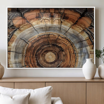 15184146-MGV-FP-36X24-3P_White-Tree Rings Wall Art Canvas Print, Framed Wood Texture Art Picture Print, Rustic Pattern Perfect Rustic Organic Decor Artwork