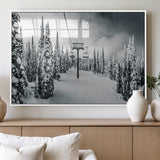 31156828-MGV-FP-36X24-3P_White-Snowy Pines Wall Art Canvas Print, Framed Ski Lift Art Picture Print, Winter Forest Perfect Moody Lodge Decor Artwork
